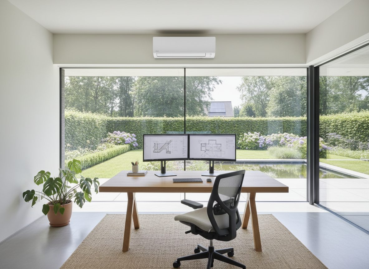 Airconditioning installatie bij bakstenen woning in Vlaanderen