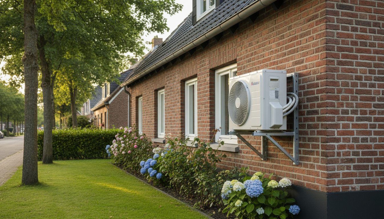 Airconditioning installatie bij bakstenen woning in Vlaanderen