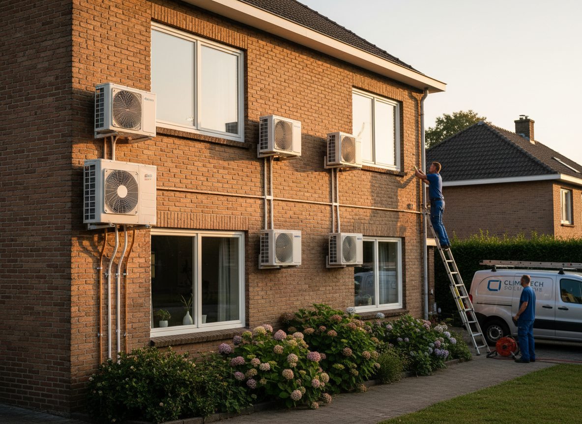 Airconditioning installatie bij bakstenen woning in Vlaanderen